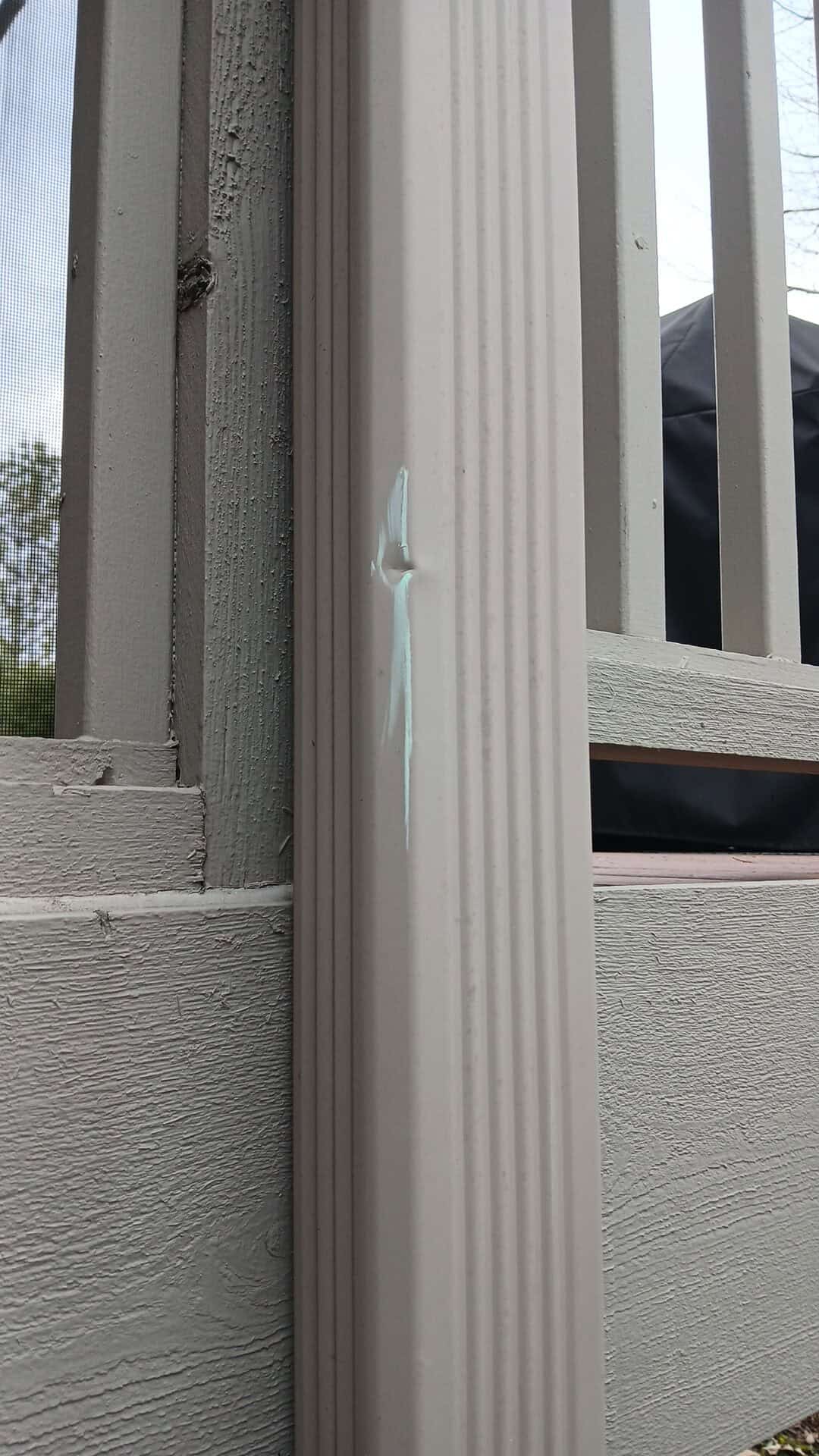 Hail Damage on Gutter Downspout in Hinsdale Illinois